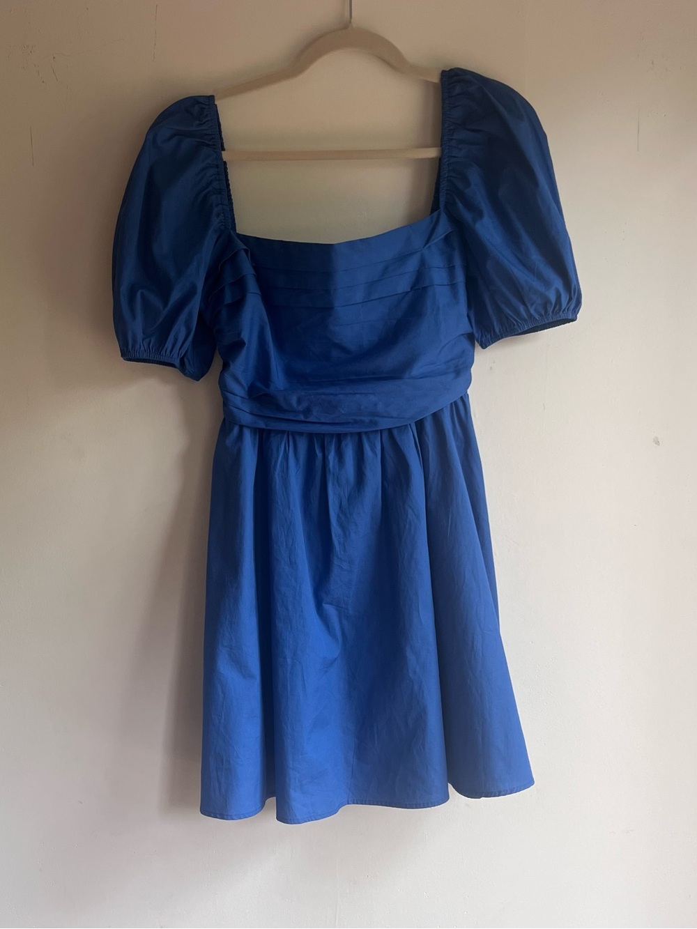 100% Cotton Blue Puff Sleeve Square Neck Baby Doll Dress